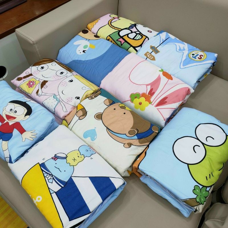 Chăn cho bé vải cotton đũi mềm mịn thoáng mát, mềm chăn hè thu cho bé đi học 1m1x1m5