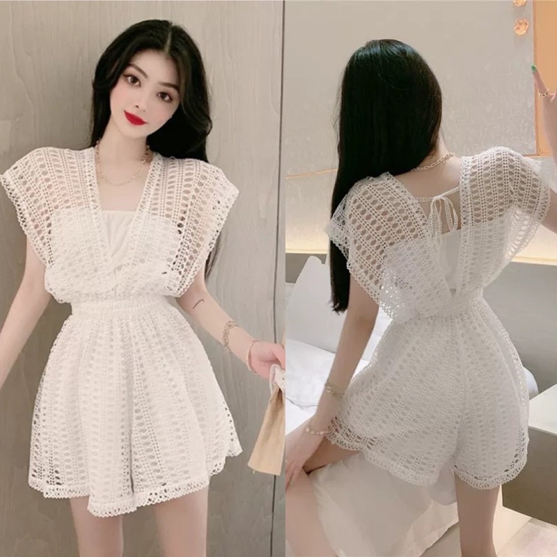 Jumpsuit lưới trắng đen, jump ngắn hot girl sexy quyến rũ gợi cảm đi chơi dự tiệc sang trọng