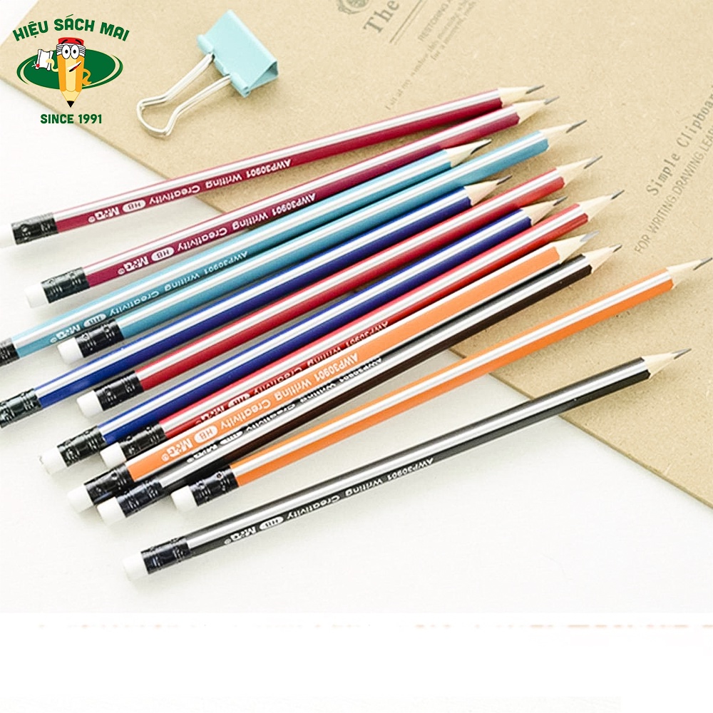 Hộp 12 bút chì có tẩy M&G - loại 2B/HB vẽ mỹ thuật, làm bài kiểm tra nhạy với máy chấm thi an toàn với người sử dụng