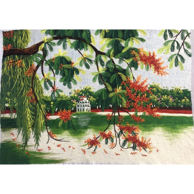 Tranh thêu tay phong cảnh Tháp Phượng Liễu 35x50cm