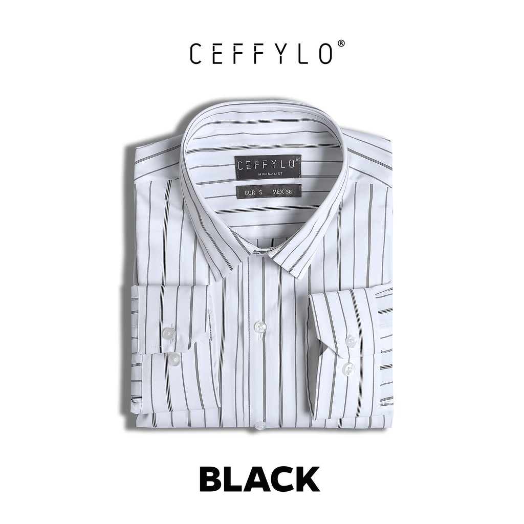 Áo Sơ Mi Nam Họa Tiết Kẻ Sọc Đen CEFFYLO 2, Vải Cotton Mềm Mịn, Form Chuẩn | BigBuy360 - bigbuy360.vn