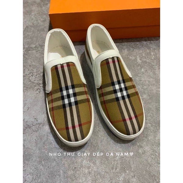 Giày thể thao nam ,giày lười ,slipon burberry sọc vàng đế trắng 2 cm cao cấp,kèm hộp]