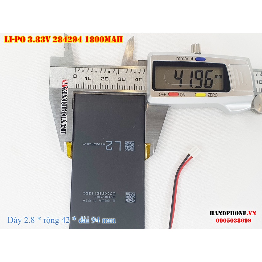 Pin Li-Po 3.83V 1800mAh 284294 (Lithium Polymer) cho Bàn Phím Bluetooth, Điện Thoại, Cửa Vân Tay, Camera Hành Trình