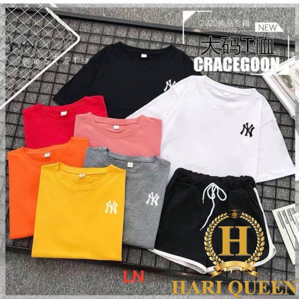 Sét áo phông logo NY + quần đùi viền HARIQUEEN