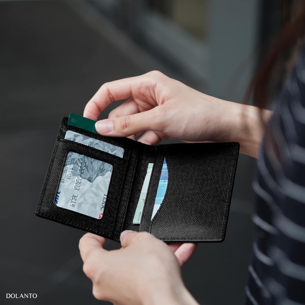 VÍ ĐỰNG THẺ MINI NAM NỮ Nhỏ Gọn Cardholder COSY Vân Saffiano Cao Cấp Nhập Khẩu Chống Thấm Nước Thương Hiệu DOLANTO