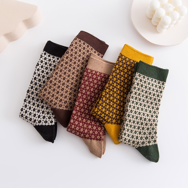 Set 6 Đôi - Tất Nữ Cổ Cao Cao Cấp MISSKING - Chất Liệu Cotton Mềm Đi Mát - Họa Tiết Hoa Nhỏ