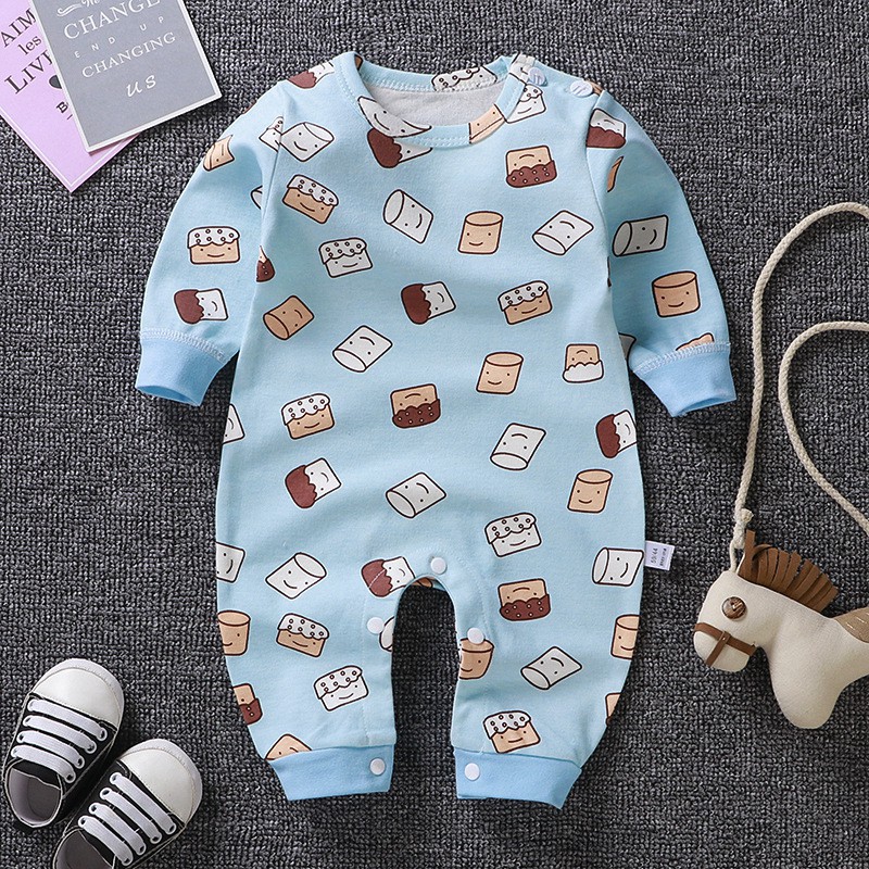 Áo liền quần cotton tay dài họa tiết hoạt hình xinh xắn dành cho em bé sơ sinh