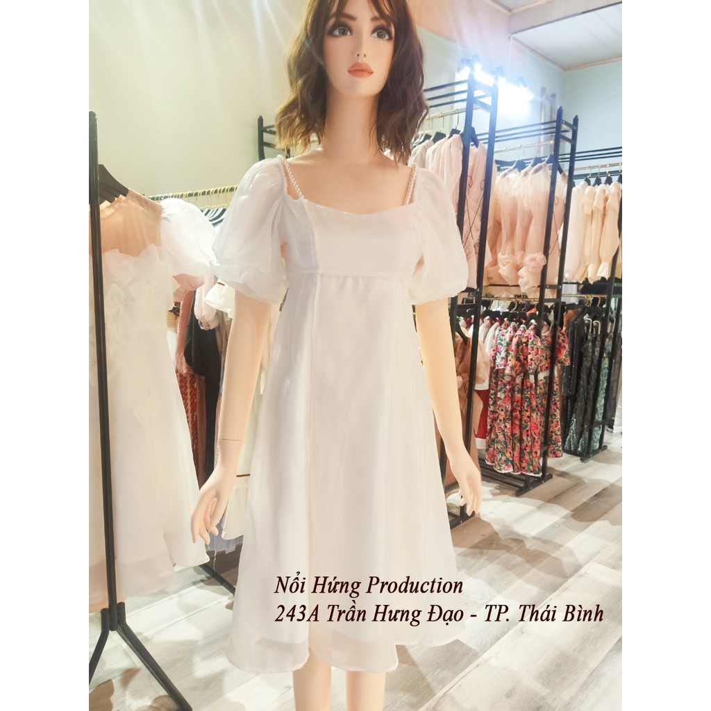 Váy đầm tiểu thư mầu trắng bánh bèo thiết kế 2 lớp voan cổ vuông retro vintage dáng xòe dài đủ size s m l