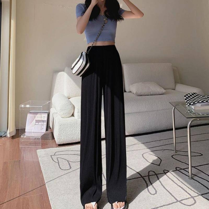 Quần Dài Ống Rộng Lưng Cao Phong Cách Hàn Quốc Cho Nữ