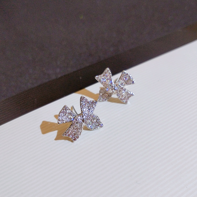 [Jiudoulan] Khuyên Tai Nơ Đính Đá Zircon Lấp Lánh Thời Trang Hàn Quốc Cho Nữ