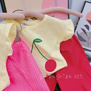 Xả Set cherry quần chấm bi bé gái