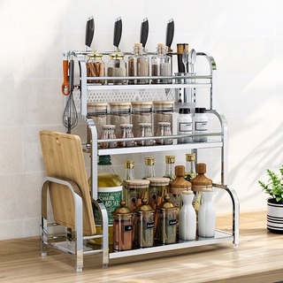 Kệ Đựng Gia Vị Nhà Bếp INOX 304 Đặt Bàn Cao Cấp Không Han Gỉ, (2Tầng và 3 Tầng) Tặng Kèm Khay Để Thớt, Cắm Dao Tiện Dụng
