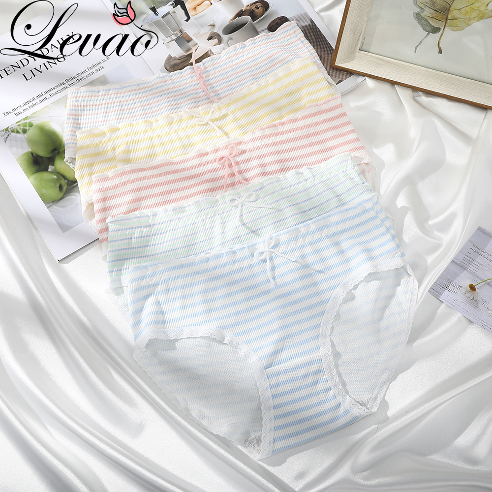 Quần lót Levao lưng vừa chất cotton họa tiết kẻ sọc xinh xắn cho nữ