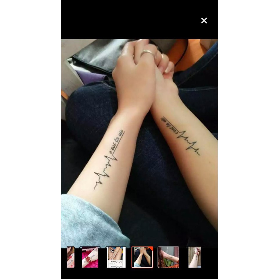 Tấm dán xăm tatoo Valentine Nam Nữ độc đáo Nhịp tim C'Est lavie Meo 1 tấm gồm 3 hình