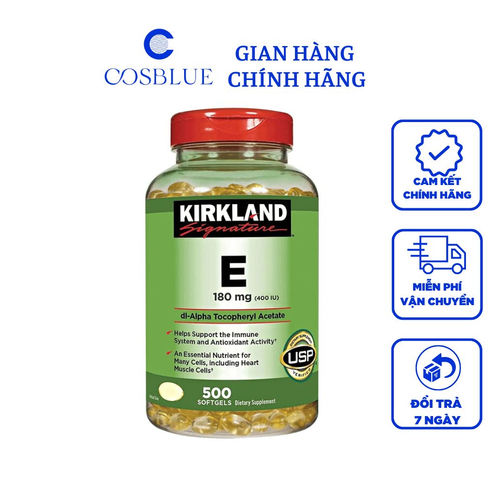 Viên Uống Vitamin E 400 IU 500 Viên Kirkland Của Mỹ Date 2025 Đẹp Da, Làm Chậm Lão Hóa