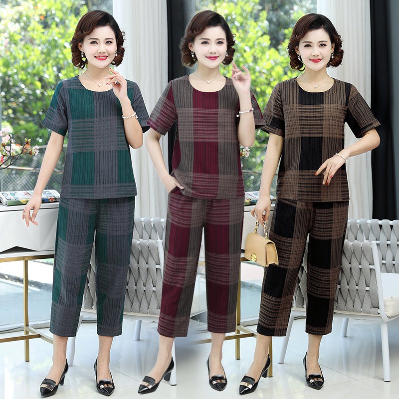 Bộ đồ trung niên kẻ to bản chất liệu đũi thái cao cấp