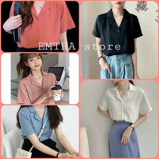 Áo sơ mi cổ vest quốc dân nhất định nên có, phối chân váy, quần jeans ,quần tây , quần sort bao xinh -Emtra store (SM5)