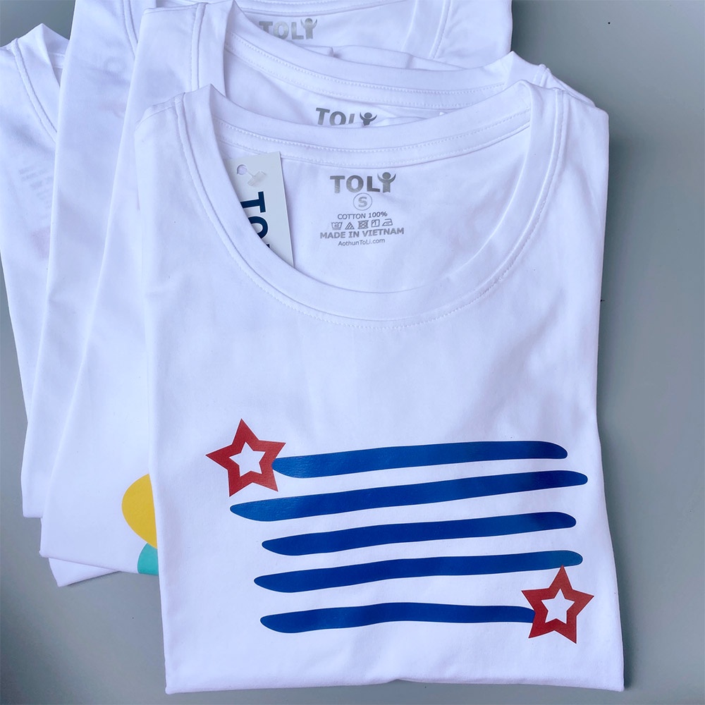 Áo thun nữ TOLI cổ tròn màu trắng in MySelf, 100% cotton 4 chiều mềm mịn, co dãn, form suông cơ bản
