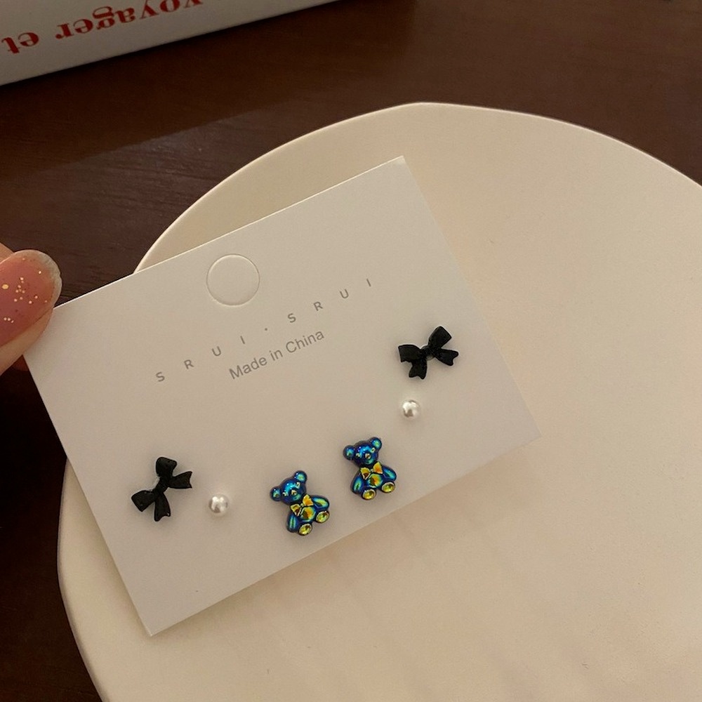 Set 3 Đôi Khuyên Tai Đính Nơ Dễ Thương Phong Cách Retro Hàn Quốc Cho Nữ