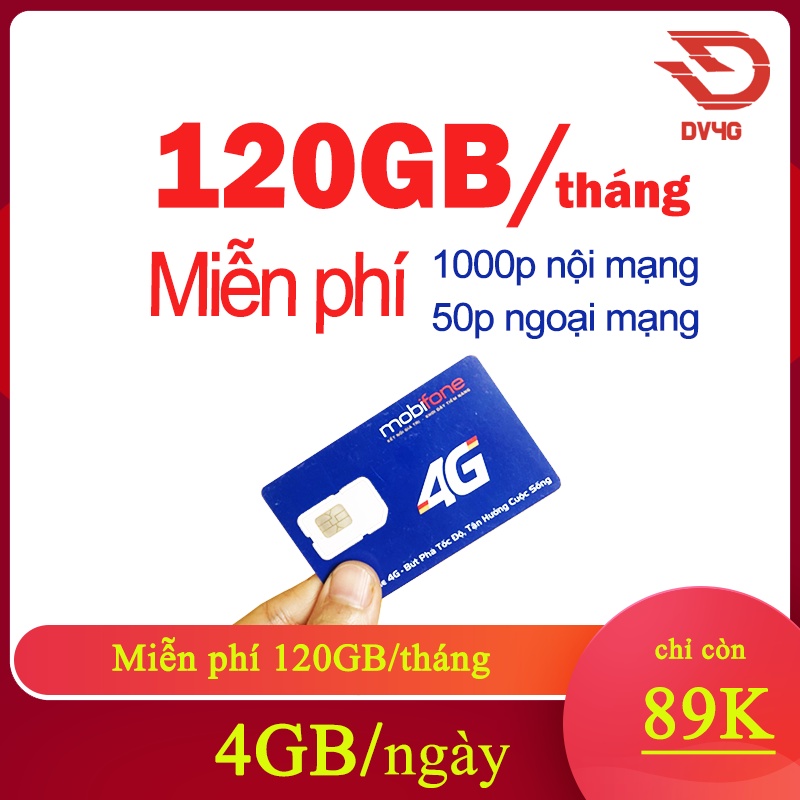 Sim 4G Mobifone C90N tặng 4GB/Ngày (120GB/Tháng) miễn phí 1000 phút nội mạng và 50 phút ngoại mạng