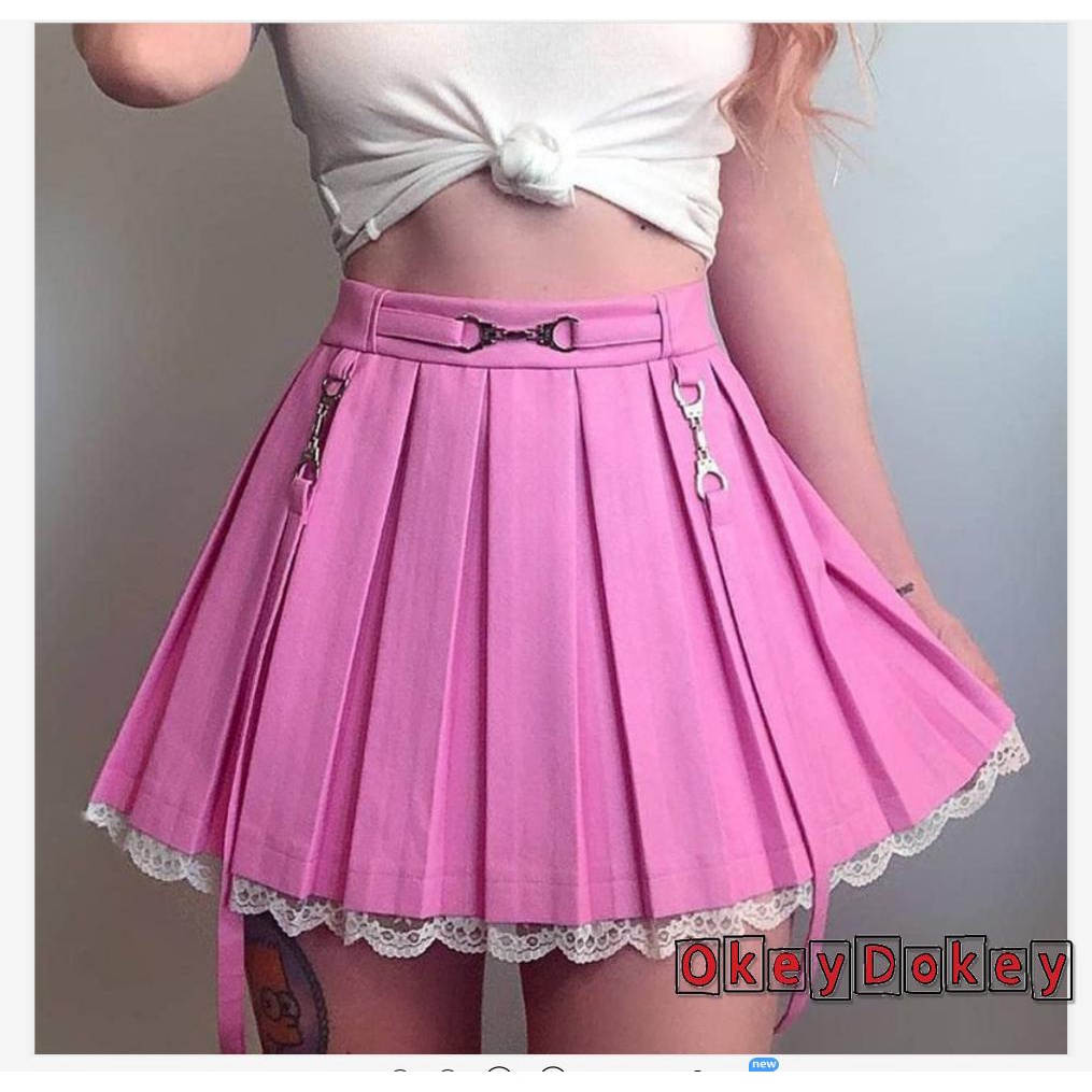 OKDK-y2k Women Lace High-Waist Half-Dress Slimming Spring Fall Pleated Tummy Control Skirt