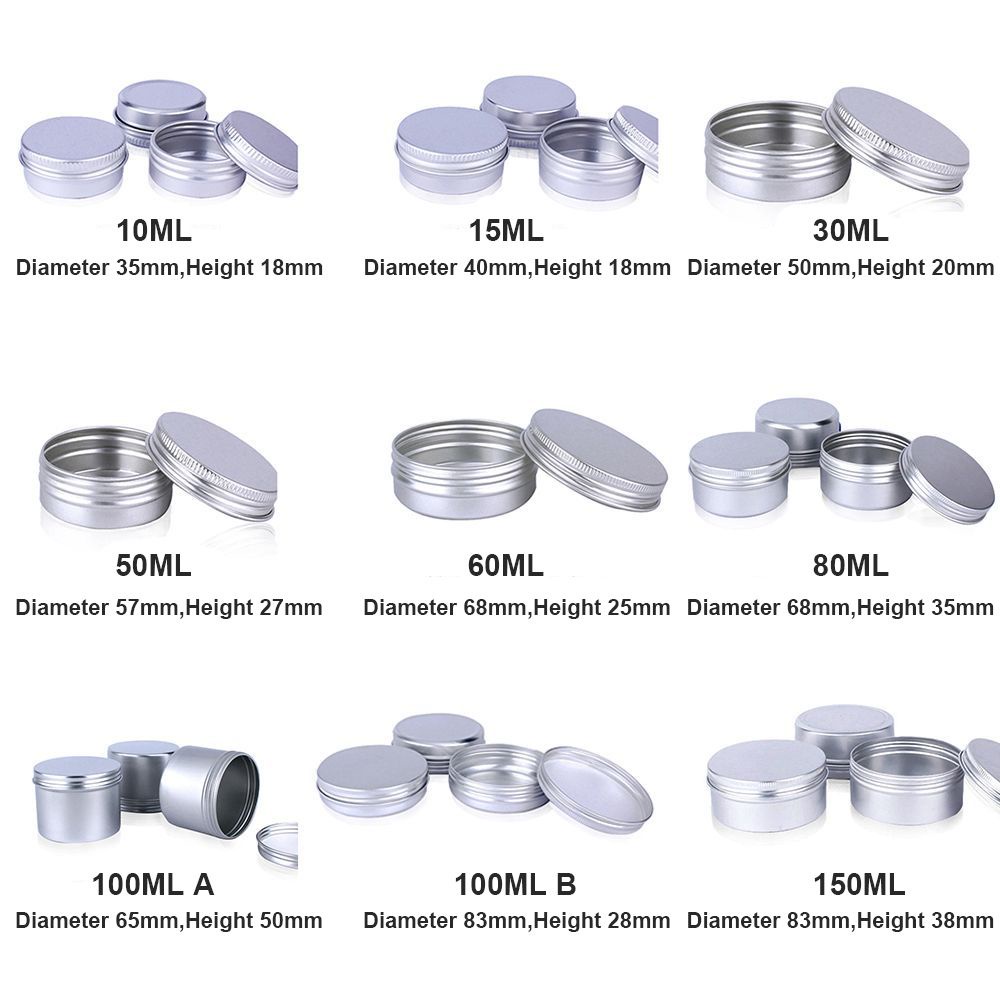 LAKAMIER Empty Aluminium Bottles Cosmetic Pot Jar Reusable Tin Container Makeup Storage Sample Packaging Can Silver Small Oil Wax Box