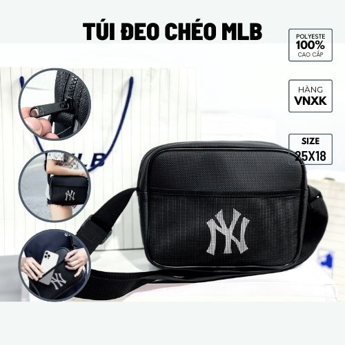 TÚI ĐEO CHÉO CẶP MLB YANKEES CHẤT VẢI VAN DA SI CAO CẤP MỀM MỊN, TÚI THỜI TRANG MLB1A21 MÀY ĐEN