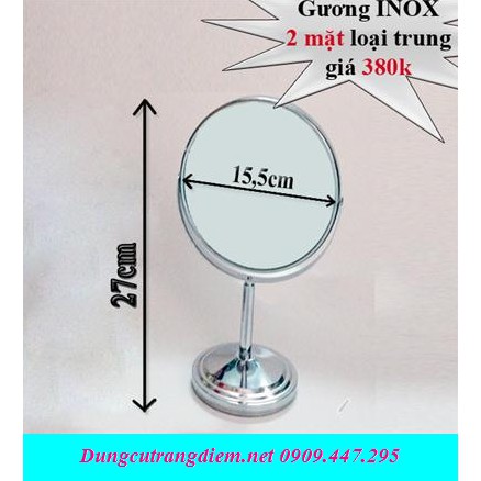 Gương trang điểm để bàn 2 mặt Inox trung