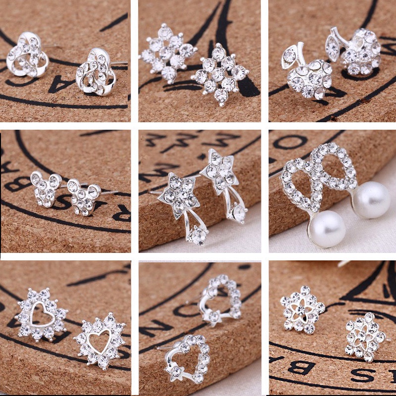 Khuyên tai đính đá nhiều hình dáng khác nhau kích thước nhỏ xinh cho nữ