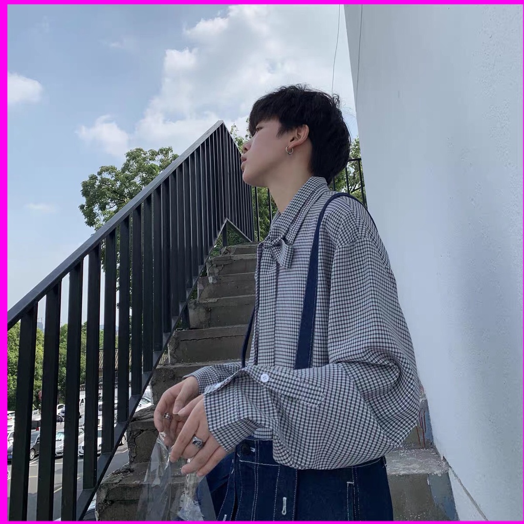 Áo sơ mi nam Form rộng kèm nơ vải siêu thanh lịch  2021