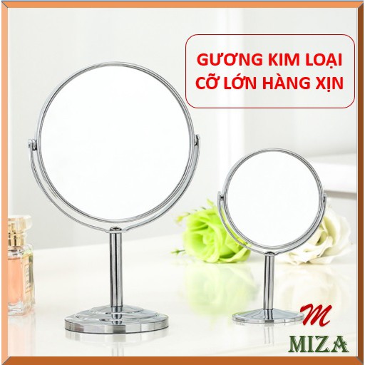 Gương để bàn size lớn tới 38cm - Gương trang điểm 2 mặt xoay 360 độ zoom x2 khung kim loại không gỉ MKZ124