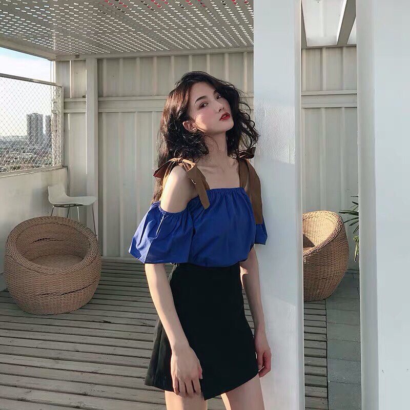 Áo thun nữ croptop trễ vai hai dây cực xinh