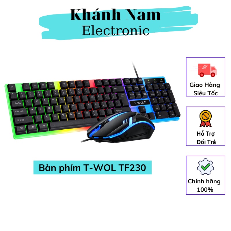 Bàn phím Gaming Led giả cơ T-WOLF TF230, nhiều chế độ dùng cho máy tính, laptop- Combo Chuột máy tính và bàn phím.