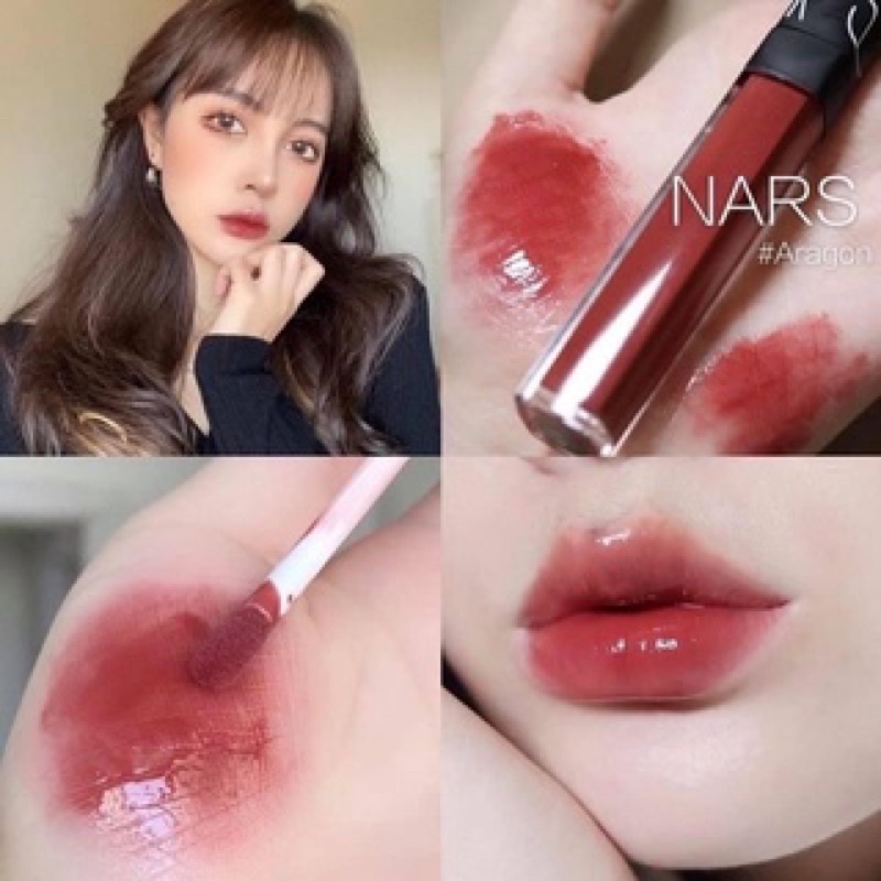 Son bóng Nars lip gloss màu Aragon đỏ cam nâu siêu xinh