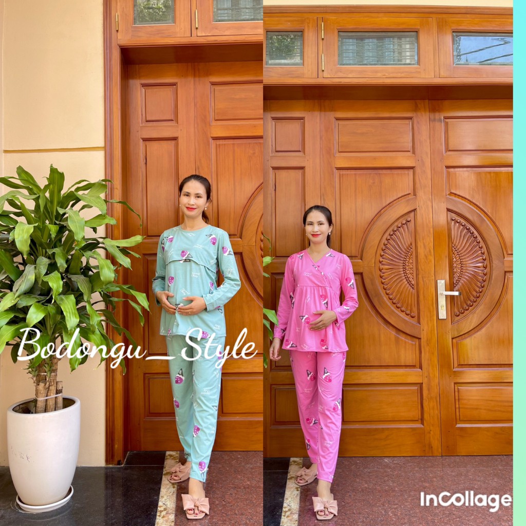 Bộ đồ bầu và sau sinh COTTON MỀM MÁT họa tiết KEM ỐC QUẾ trẻ trung xinh xắn BD937