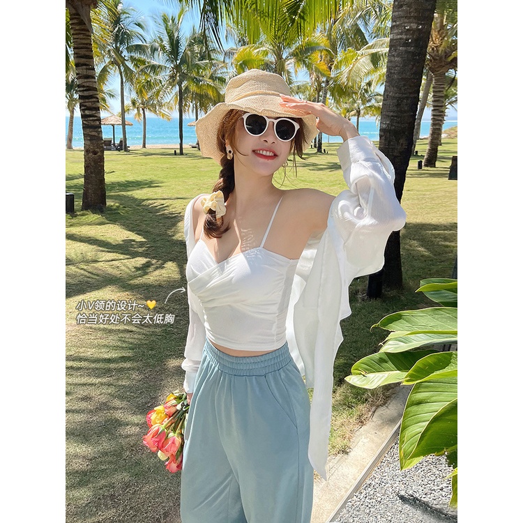 DUNEA Áo Hai Dây Croptop Có Đệm Ngực 3.8 Thời Trang Cho Nữ