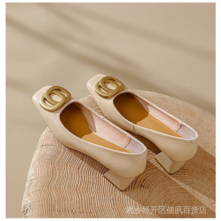 Giày Cao Gót Mũi Vuông Đế Dày Màu Nâu Thiết Kế Mới Thời Trang Dành Cho Nữ