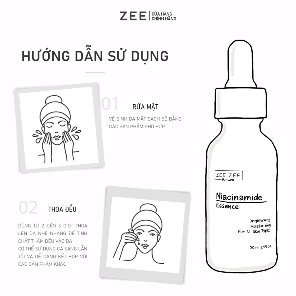 Tinh chất dưỡng sáng mờ thâm ngừa lão hóa tàn nhang Niacinamide Essence | ZEE ZEE skincare 30ml