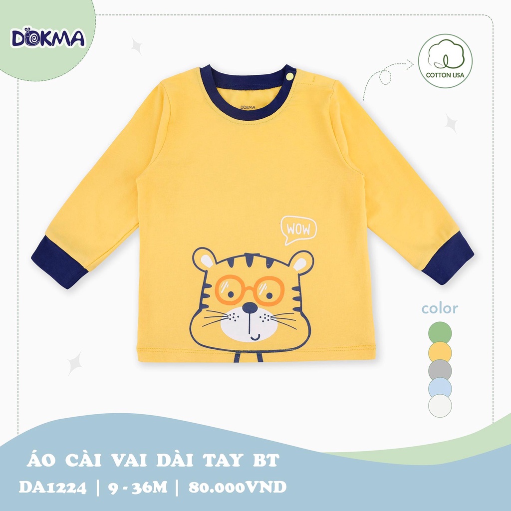Áo dài tay cài vai bé trai Dokma - chất cotton hữu cơ mềm thoáng, co giãn, thấm hút