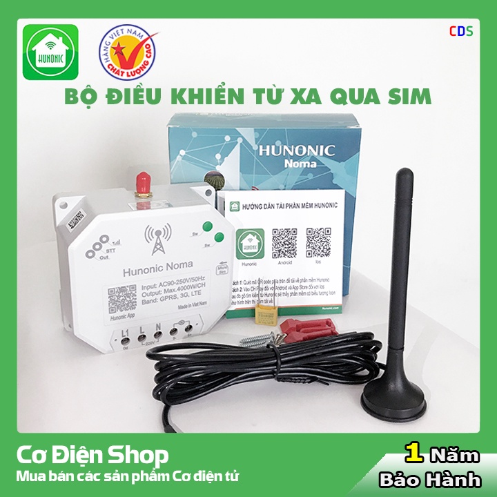 Công tắc ĐIỀU KHIỂN TỪ XA QUA SIM - Hunonic Noma 4000W - HẸN GIỜ, BẬT TẮT bằng điện thoại, không cần WIFI