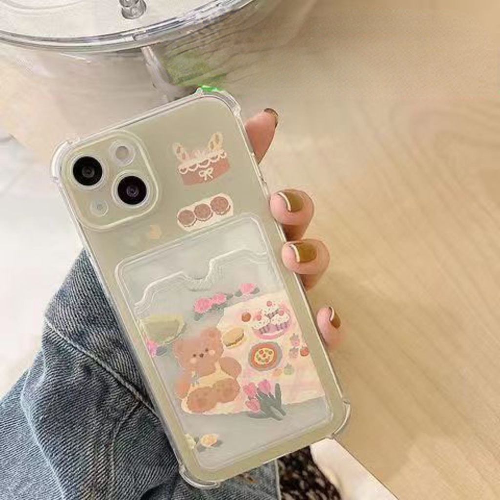 Ốp Điện Thoại Họa Tiết Gấu Có Ngăn Đựng Thẻ Cho iPhone 12 13 11 Pro Max X Xs Max Xr Rrfyv3