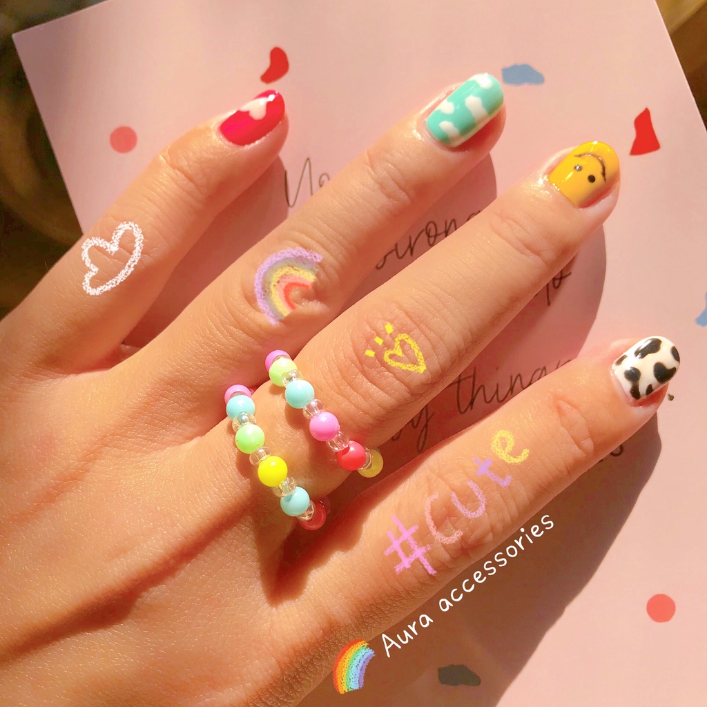 Nhẫn cườm Rainbow cá tính Handmade bởi Aura