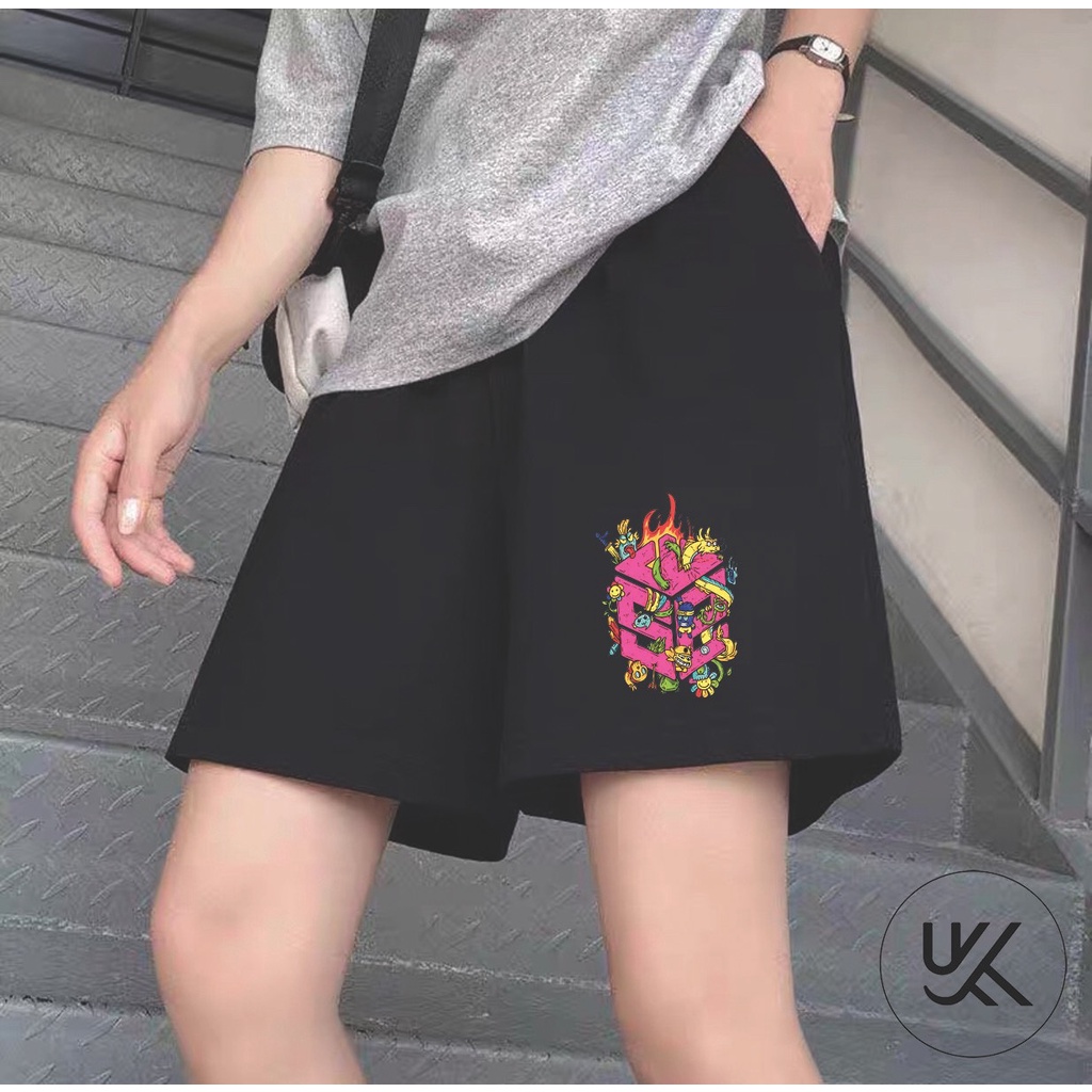 QUẦN SHORT SWE CARTOON Nam Nữ, chất thun Poly 2 da, đùi thể thao, cộc ngắn form rộng unisex