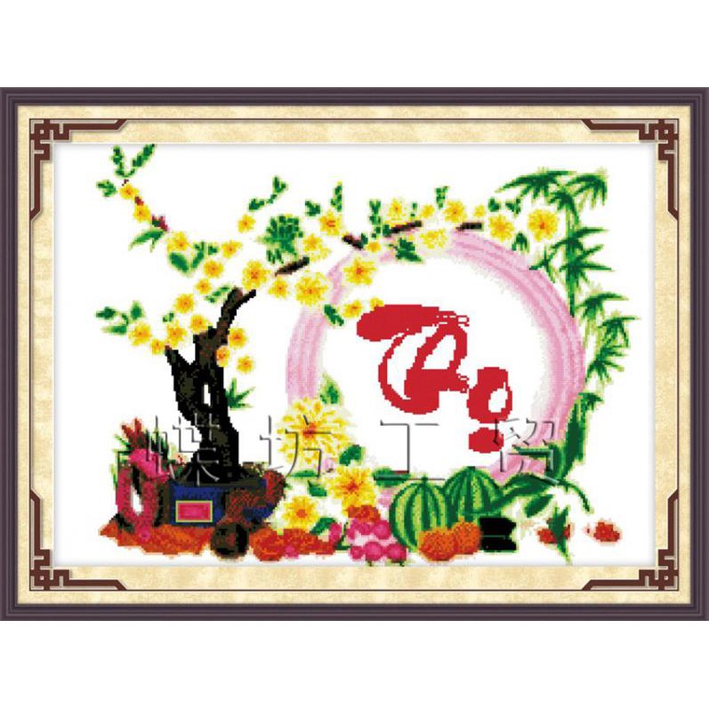 Tranh Thêu Chữ Thập Thọ Mai Vàng 222475 (khách tự thêu) KT:73X54CM