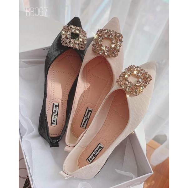 Giày búp bê nữ hoa đá da mềm êm chân