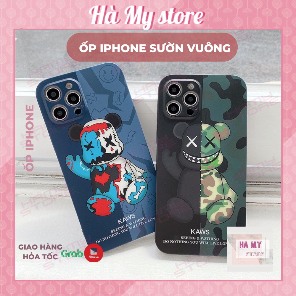 Ốp điện thoại iphone viền vuông in hình Gấu Seeing & wathing 6/6splus/7/7plus/8/8plus/x/xr/xs/11/12/13/pro/max/plus/prom