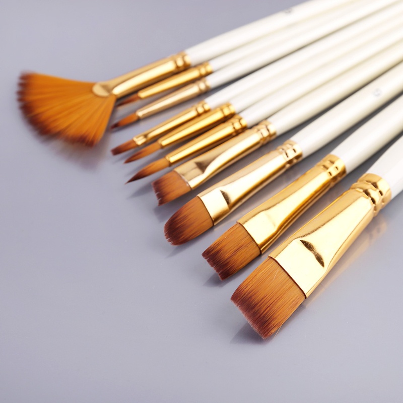 Set 10 Cọ Cán Gỗ Dùng Vẽ Tranh Sơn Dầu