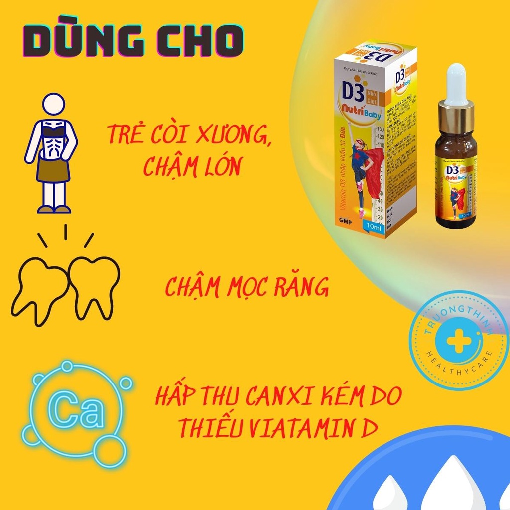 D3 cho bé Vitamin D3 cho trẻ sơ sinh, vitamin D3 NUTRIBABY, tăng hấp thụ canxi