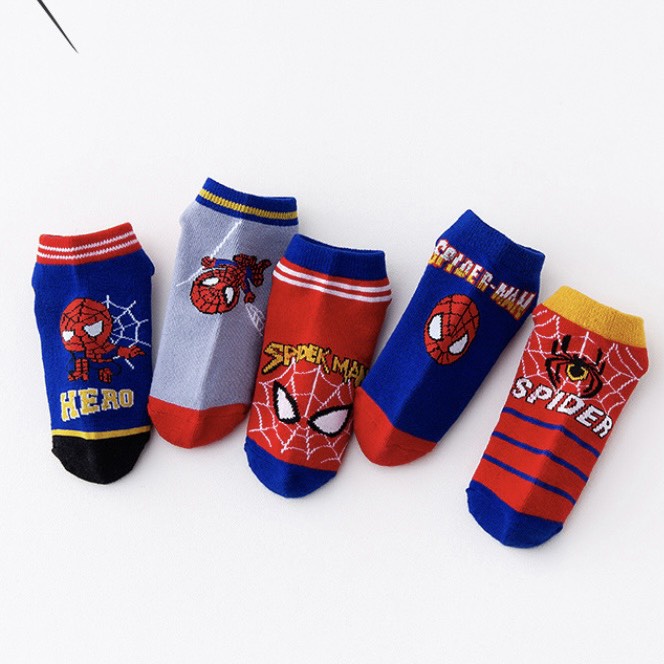 Set 5 đôi tất siêu nhân trẻ em [SAMKID] Tất hình khủng long cho bé trai cổ ngắn chất cotton