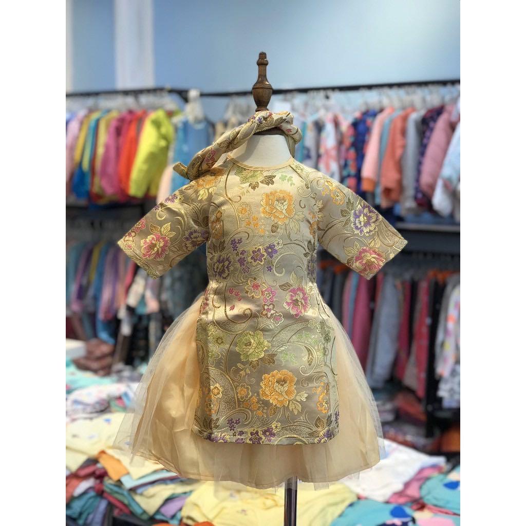 Áo dài gấm bé gái kèm chân váy LITIBABY size 1-5